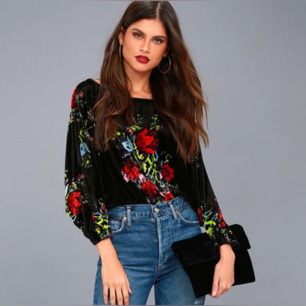 Free People Intimately Black Floral Crushed Velvet Bodysuit. Size Small. NWOT. - Picture 11 of 17